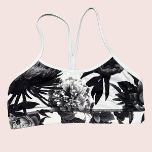 Lululemon Flow Y Bra IV Brisk Bloom Black White Floral Sports Bra Size 4
